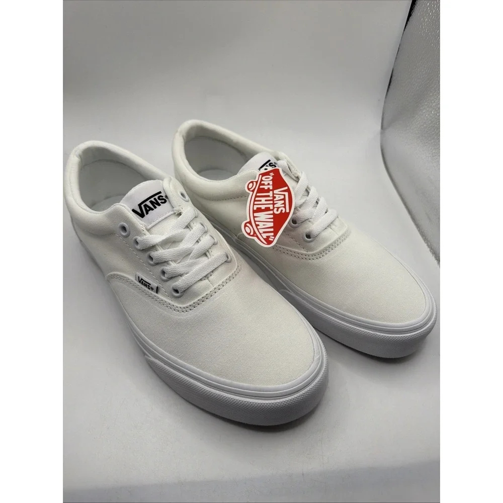 -NEW Vans Sneaker Skate Shoe Lace Up Canvas White Men's Size 8‎